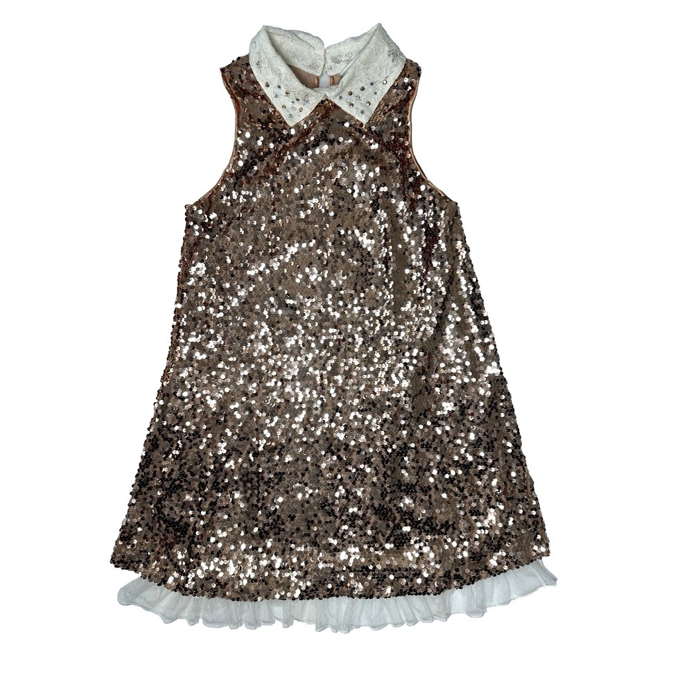 Girl's Sz: 16 Rose Gold Copper Sequin Mini Shift Dress by Beautees